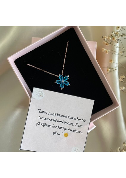 925 Ayar Gümüş Rose Aqua Taşlı Lotus Çiçeği Kolye – Kadın Minimalist Zarif Takı