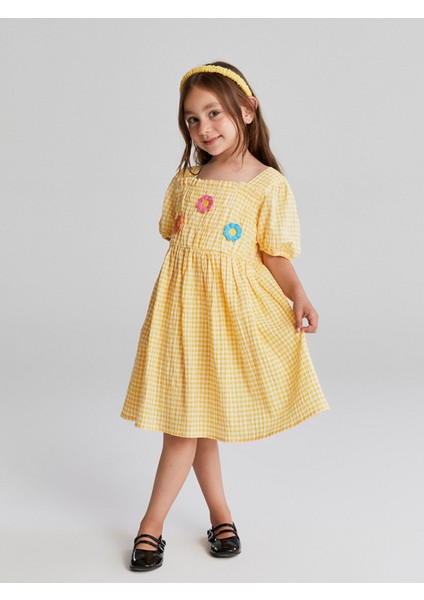 Yeni Sezon Kare Yaka Kısa Kollu Ekose Desenli Kız Bebek Elbise fiyatları