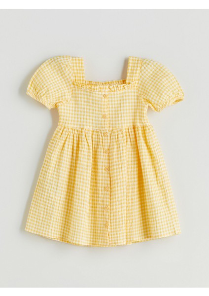 Yeni Sezon Kare Yaka Kısa Kollu Ekose Desenli Kız Bebek Elbise indirimleri