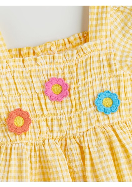 Yeni Sezon Kare Yaka Kısa Kollu Ekose Desenli Kız Bebek Elbise fırsatları