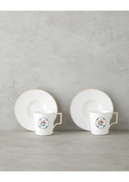 Charmed Bloom Porselen 4 Parça 2 Kişilik Double Kahve Fincan Takımı 155 ml Beyaz-Gold fiyatları