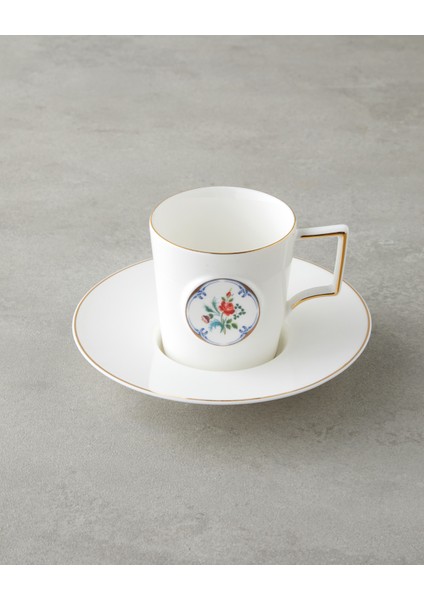 Charmed Bloom Porselen 4 Parça 2 Kişilik Double Kahve Fincan Takımı 155 ml Beyaz-Gold modelleri