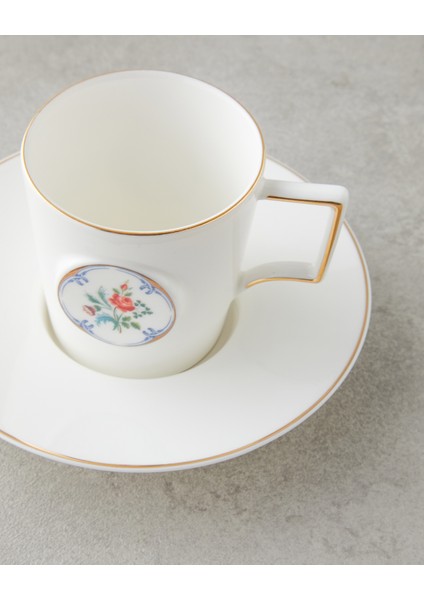 Charmed Bloom Porselen 4 Parça 2 Kişilik Double Kahve Fincan Takımı 155 ml Beyaz-Gold fırsatları