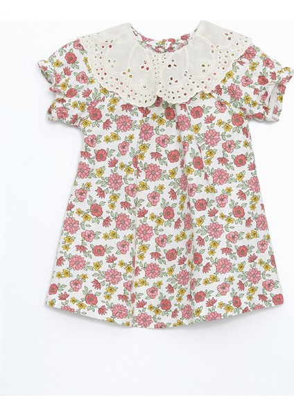 Yeni Sezon Bebe Yaka Uzun Kollu Çiçekli Kız Bebek Elbise
