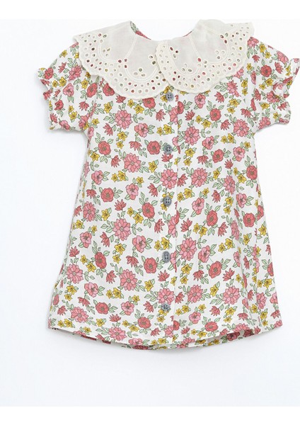 Yeni Sezon Bebe Yaka Uzun Kollu Çiçekli Kız Bebek Elbise modelleri