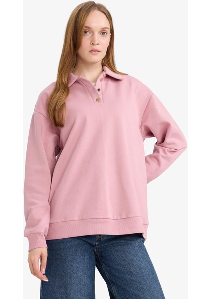 Regular Fit Polo Yaka İçi Yumuşak Tüylü Kalın Sweatshirt Tunik modelleri