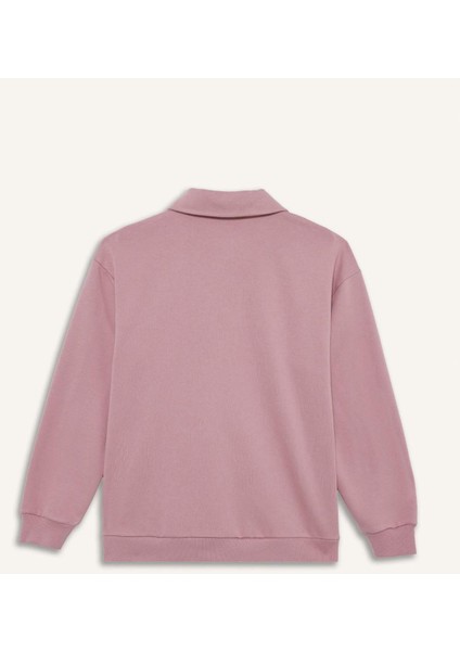 Regular Fit Polo Yaka İçi Yumuşak Tüylü Kalın Sweatshirt Tunik