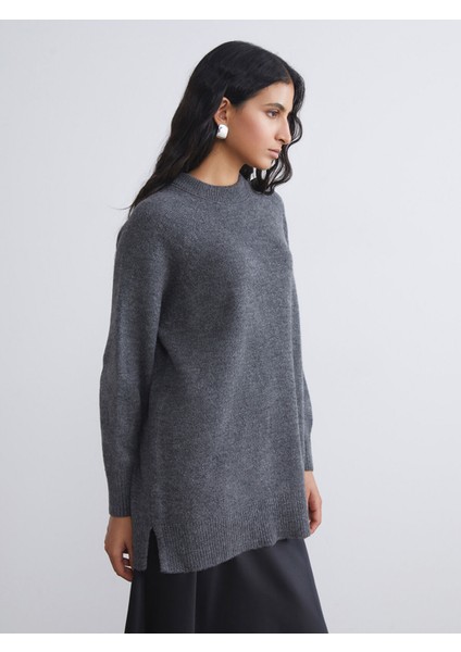 Yeni Sezon Bisiklet Yaka Oversize Kadın Triko Tunik