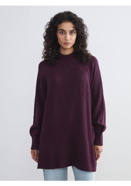 Yeni Sezon Dik Yaka Oversize Kadın Triko Tunik