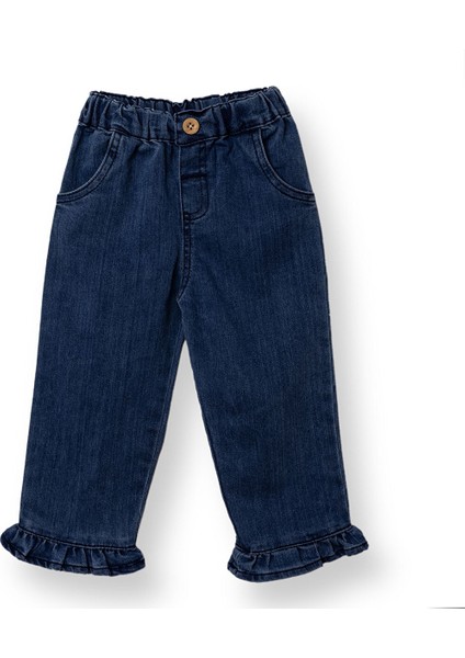 Kız Bebek Floral Teddy Bear Denim Pantolon Duble Paça