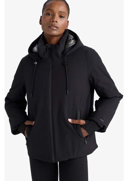 Su İtici Regular Fit Kapüşonlu Fermuarlı İçi Polarlı Mont E9267AX25WN