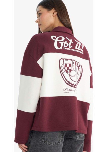 Coool Regular Fit Polo Yaka Sırt Baskılı Sweatshirt