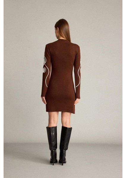 Slim Fit Dar Kesim Yarım Balıkçı Yaka Triko Uzun Kollu Elbise G6848AX25WN