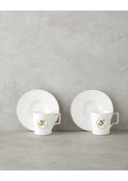 Charmed Dream Porselen 4 Parça 2 Kişilik Double Kahve Fincan Takımı 155 ml Beyaz-Gold fiyatları