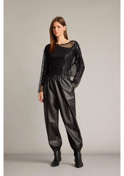 Balloon Fit Beli Lastikli Suni Deri Pantolon G7008AX25WN