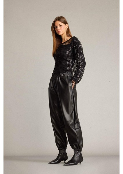 Balloon Fit Beli Lastikli Suni Deri Pantolon G7008AX25WN fiyatları