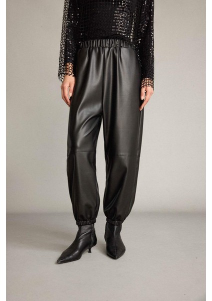 Balloon Fit Beli Lastikli Suni Deri Pantolon G7008AX25WN modelleri