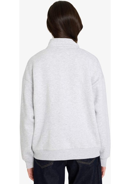 Oversize Geniş Kalıp Yarım Fermuarlı Baskılı Sweatshirt G3716AX25WN indirimleri