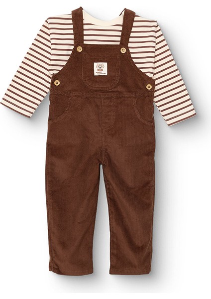 Erkek Bebek Woodland 2 Salopet-Tshirt Fitilli Kadife Dokuma Bisiklet Yaka Uzun Kol Reçme Paça