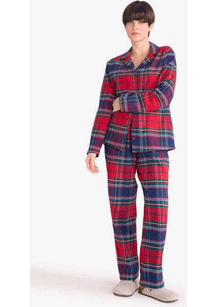 Regular Fit Kareli Uzun Kollu 2'li Flanel Takım Fall in Love V4015AZ25WN fiyatları