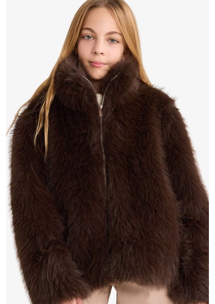 Kız Çocuk Dik Yaka Fermuarlı Suni Kürk Mont G2763A825WN modelleri