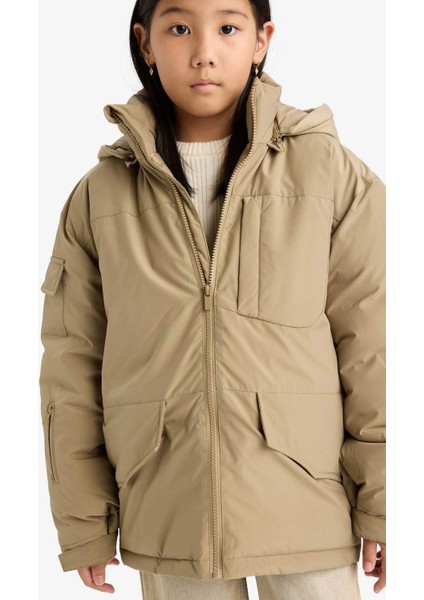 Kız Çocuk Çıkarılabilir Suni Kürk Yaka Kapüşonlu Parka fırsatları