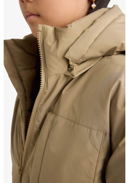 Kız Çocuk Çıkarılabilir Suni Kürk Yaka Kapüşonlu Parka