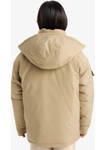 Kız Çocuk Çıkarılabilir Suni Kürk Yaka Kapüşonlu Parka