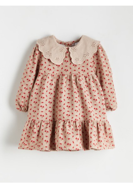 Yeni Sezon Bebe Yaka Çiçekli Kız Bebek Elbise