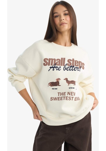 Oversize Geniş Kalıp Bisiklet Yaka Baskılı Sweatshirt G3886AX25WN modelleri