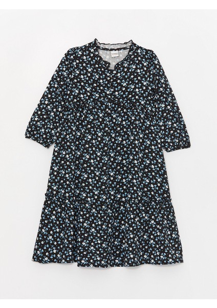 Yeni Sezon Bisiklet Yaka Desenli Kız Çocuk Elbise