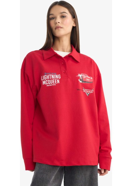 Coool Cars Oversize Geniş Kalıp Polo Yaka Sırt Baskılı Sweatshirt F8916AX25AU modelleri