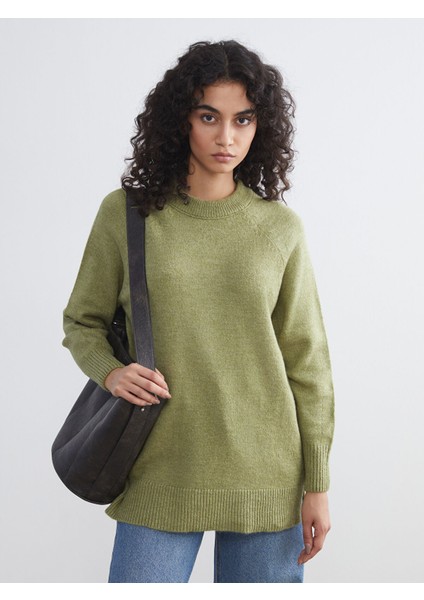 Yeni Sezon Bisiklet Yaka Oversize Kadın Triko Tunik