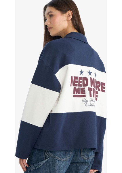 Coool Regular Fit Polo Yaka Sırt Baskılı Sweatshirt