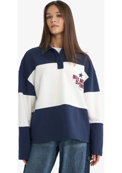 Coool Regular Fit Polo Yaka Sırt Baskılı Sweatshirt modelleri