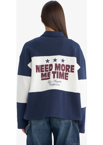 Coool Regular Fit Polo Yaka Sırt Baskılı Sweatshirt indirimleri