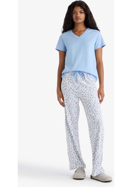 Pijama Takımı Regular Fit Kısa Kollu Üst Desenli Uzun Alt-Fall in Love F7544AX25AU