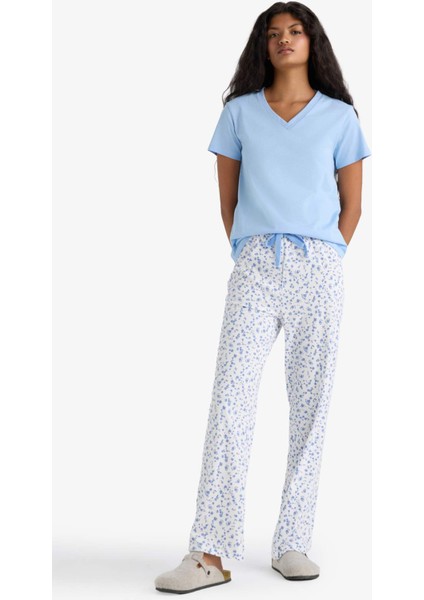 Pijama Takımı Regular Fit Kısa Kollu Üst Desenli Uzun Alt-Fall in Love F7544AX25AU fiyatları