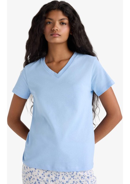 Pijama Takımı Regular Fit Kısa Kollu Üst Desenli Uzun Alt-Fall in Love F7544AX25AU fırsatları