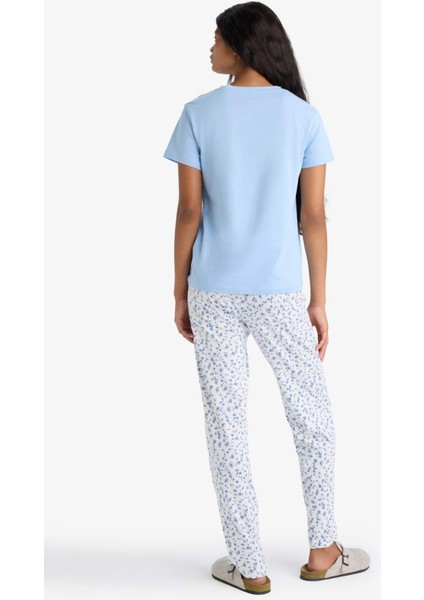 Pijama Takımı Regular Fit Kısa Kollu Üst Desenli Uzun Alt-Fall in Love F7544AX25AU