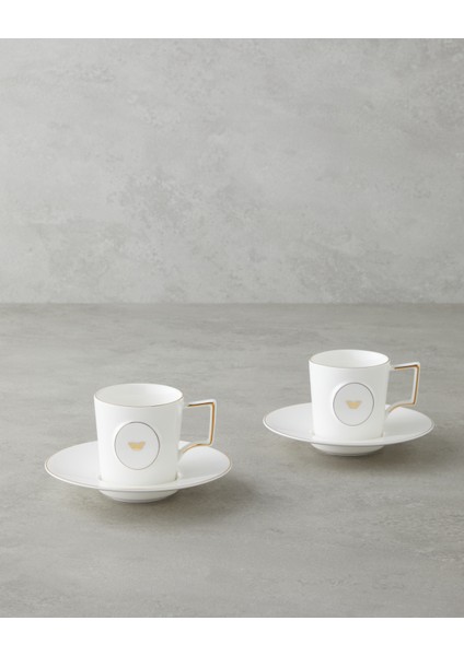 Charmed Glow Porselen 4 Parça 2 Kişilik Double Kahve Fincan Takımı 155 ml Beyaz-Gold