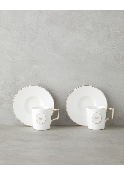 Charmed Glow Porselen 4 Parça 2 Kişilik Double Kahve Fincan Takımı 155 ml Beyaz-Gold fiyatları