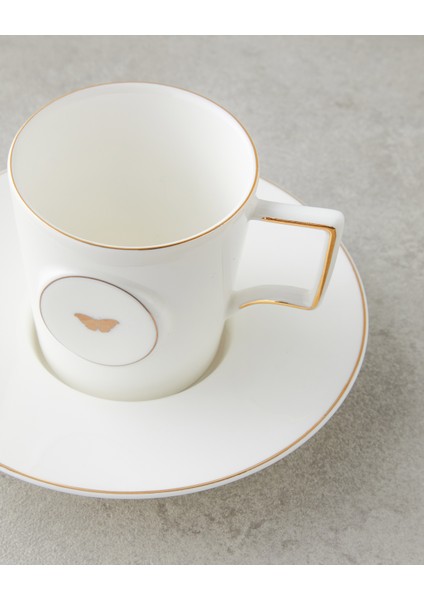 Charmed Glow Porselen 4 Parça 2 Kişilik Double Kahve Fincan Takımı 155 ml Beyaz-Gold fırsatları