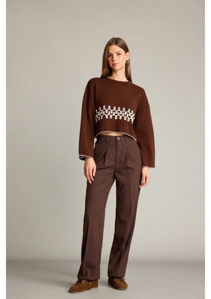 Crop Bisiklet Yaka Nakışlı Triko Kazak G6303AX25WN fiyatları