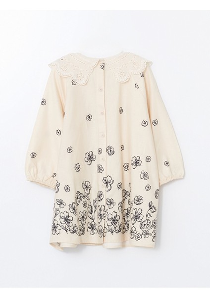 Yeni Sezon Bebe Yaka Uzun Kollu Çiçekli Kız Elbise modelleri