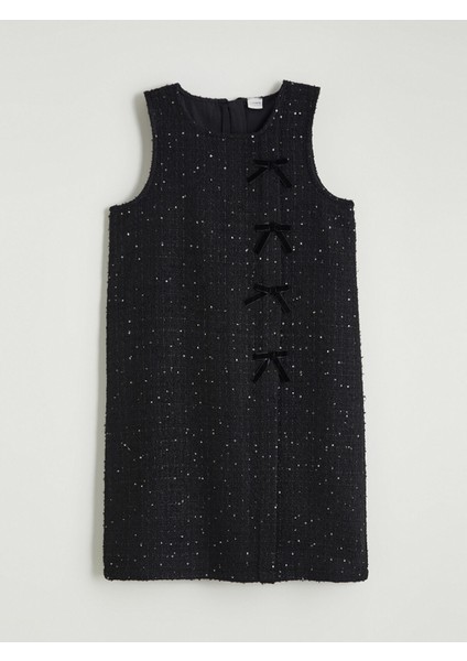 Yeni Sezon Bisiklet Yaka Fiyonk Detaylı Kız Çocuk Tüvit Elbise