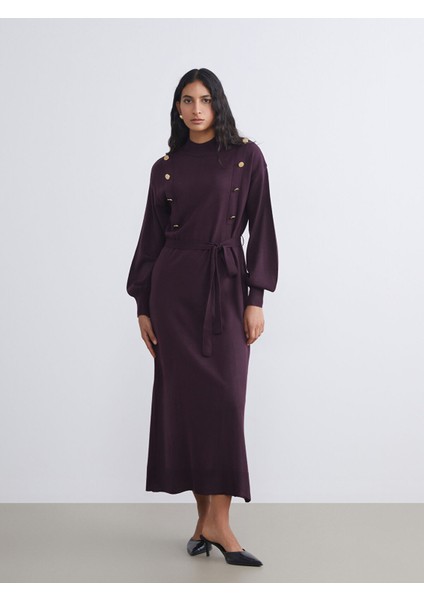 Yeni Sezon Dik Yaka Kuşaklı Triko Elbise fiyatları