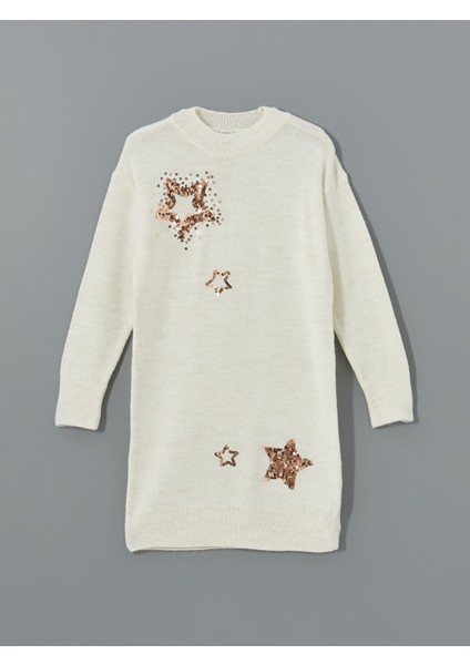 Yeni Sezon Bisiklet Yaka Pul Işlemeli Kız Çocuk Elbise