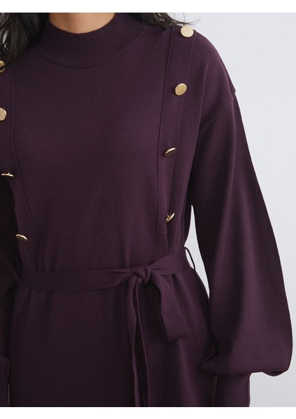 Yeni Sezon Dik Yaka Kuşaklı Triko Elbise modelleri