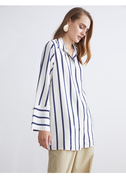 Yeni Sezon Çizgili Kadın Gömlek Tunik